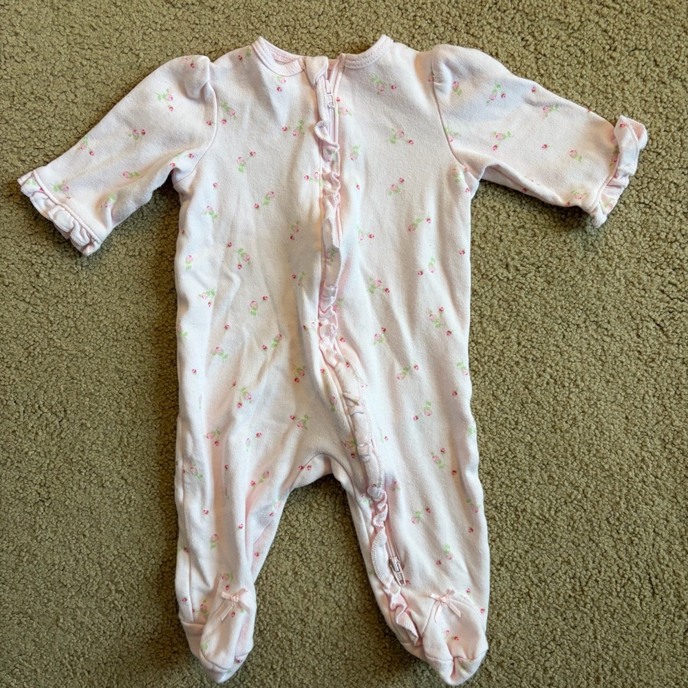3M Little Me Pink Floral Ruffle Footed Sleep and Play Pajamas One Piece